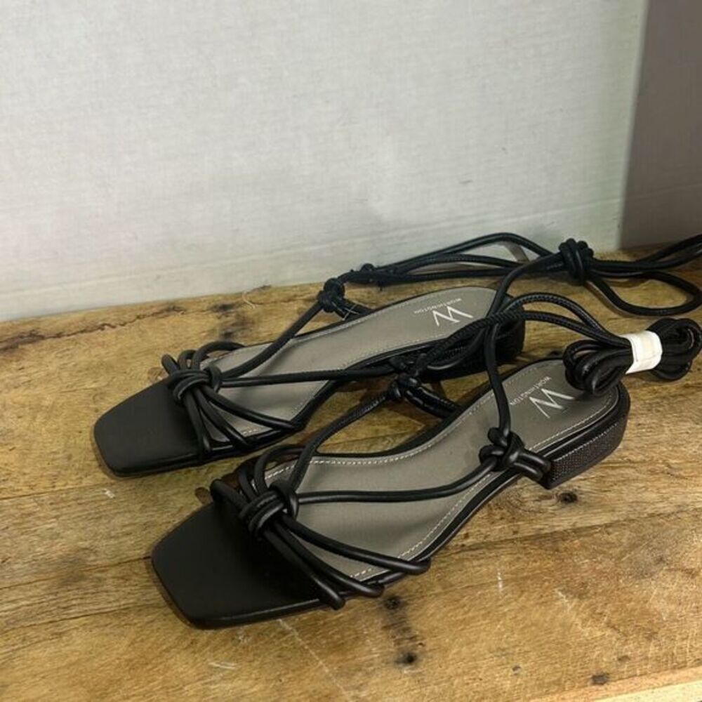 Worthington Womens Black Lace-up Strappy Flat‎ Diana Sandals Size 7.5